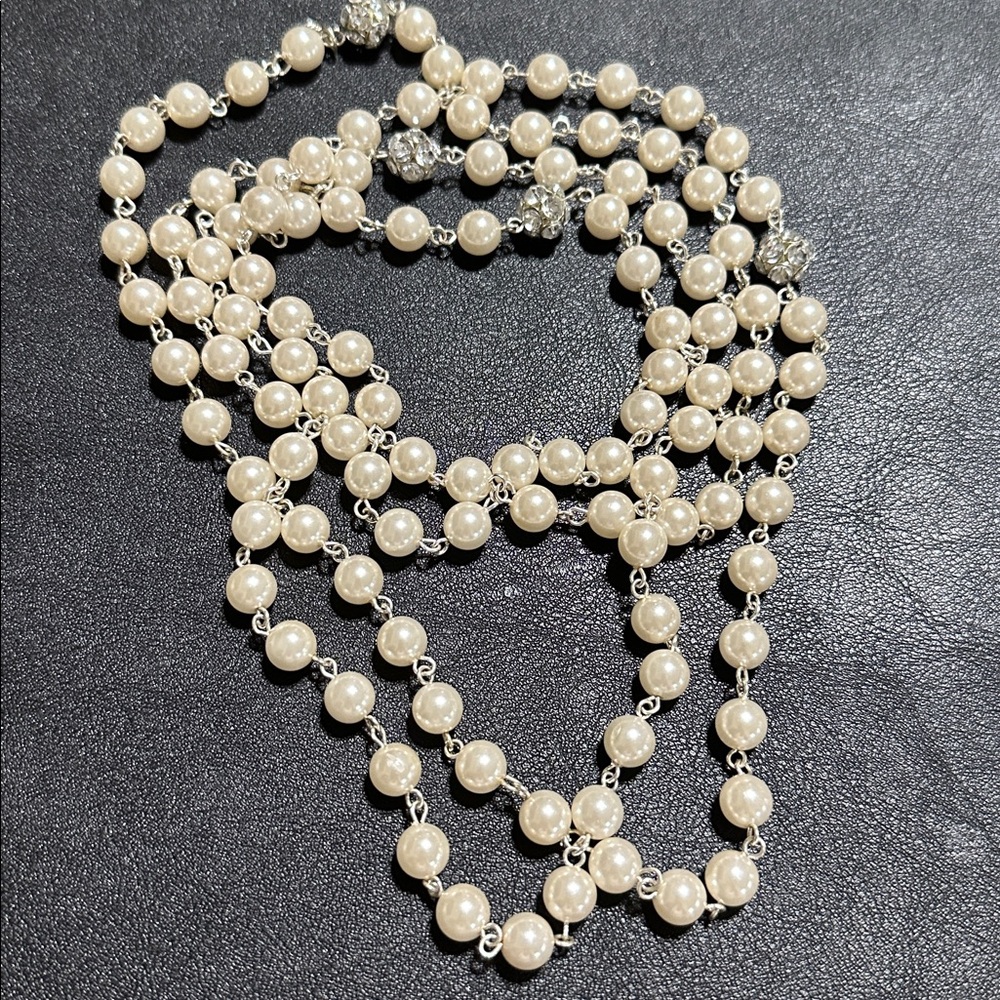 RMN Roman Vintage Pearl Rhinestone Opera Necklace